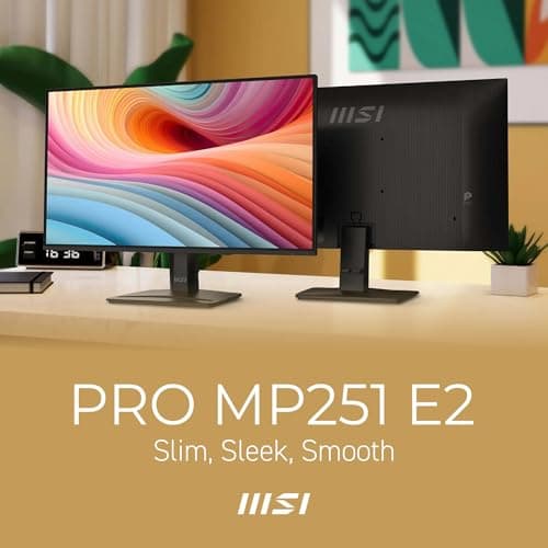 MSI PRO MP251 E2 24.5-inch IPS 1920 x 1080 (FHD) Gaming Office Monitor, 120Hz, Adaptive-Synch, HDR Ready, HDMI, VGA Port, Display Port,VESA Mountable, Tilt, Speaker, 1ms, Black