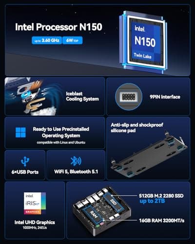 GEEKOM Air12 Lite Mini PC (3-Year Warranty), Intel 12th Gen Twin Lake N150 (Better Than N100), 16GB RAM 512GB SSD, 4K Dual Display, 6 USB Ports + 9PIN Serial, Mini Desktop Computer for Home&Office