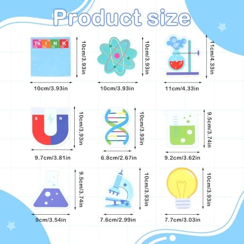 18 Pack Funny Science Sticky Notes, Cute Chemistry Note Pad Essentials Teacher Student Gifts Stationary Sticky Notepad Self Stick Memo Novelty Laboratory Notes for Lab School Supplies