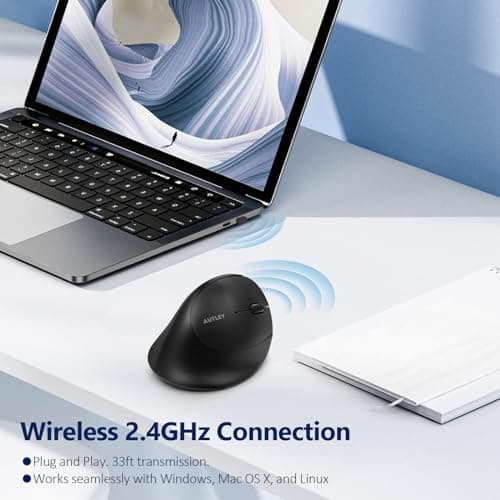 AUTLEY Ergonomic Mouse for Small Hands, 2.4GHz Optical Wireless Vertical Mouse, Less Noise, 800/1200/1600 DPI, 6 Buttons, Right Handed, for Laptop, PC, Computer, Mac, Black