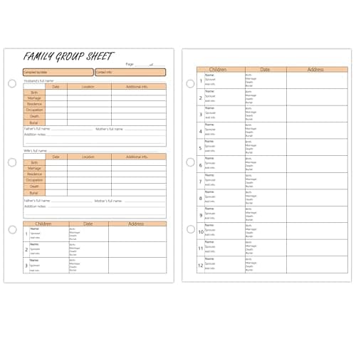 3 Hole 12th Generation Family Group Sheets,Two Sided Blank Genealogy Forms Genealogy Worksheets Archival Supplies for Research Ancestry Family Member History,8.5×11 Inches,50 Pcs