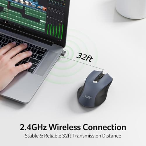 acer Wireless Mouse for Laptop, 2.4GHz Computer Mouse 3 Adjustable DPI Office Cordless USB Mice with USBA Receiver, 6 Buttons, 1600 DPI, Medium to Large Sized Hands Compatible with PC, Laptop, Desktop