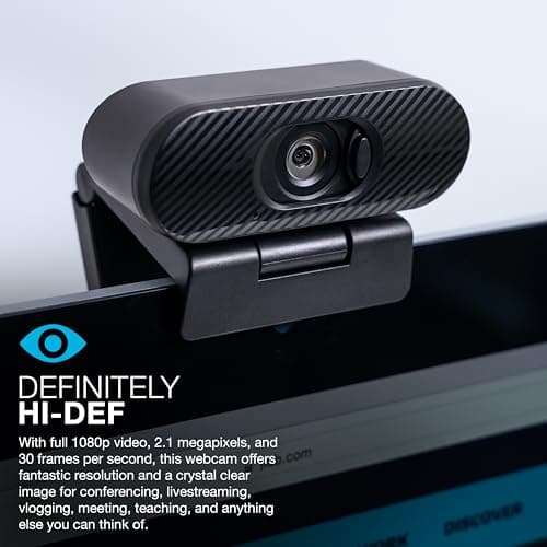JLab Go Pop Cam USB HD Webcam, Black, 1080P/30 FPS, 2.1 Megapixels, Built-in Privacy Shutter, Minimalist Portable Set-up, Clip-on Design Compatible with PC, Mac and Chromebook