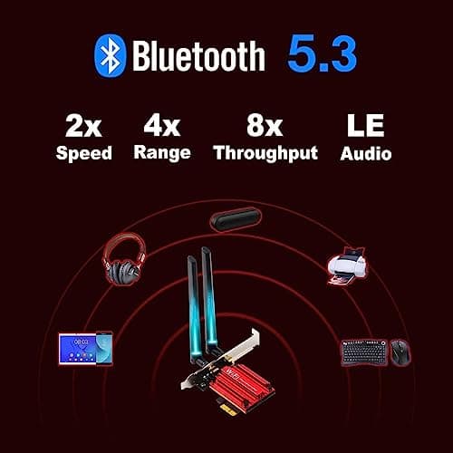 WiFi 6E AX210 WiFi Card，PCIe WiFi Wireless Network Card with Bluetooth 5.3，AX5400 Tri-Band PC Wireless Card，Supports OFDMA & MU-MIMO, Ultra-Low Latency, WPA3, Low-Profile Bracket, Windows 10/11