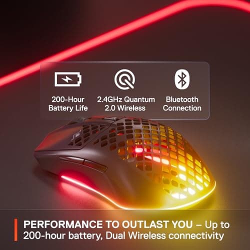 SteelSeries Aerox 3 Wireless - Super Light Gaming Mouse - 18,000 CPI TrueMove Air Optical Sensor - Ultra-Lightweight 68g Water Resistant Design - 200 Hour Battery Life – Onyx (Renewed)