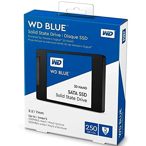 Western Digital 250GB WD Blue 3D NAND Internal PC SSD - SATA III 6 Gb/s, 2.5"/7mm, Up to 550 MB/s - WDS250G2B0A