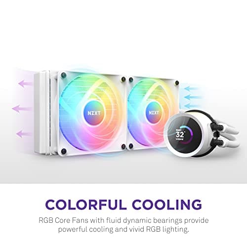 NZXT Kraken 240 RGB - 240mm AIO CPU Liquid Cooler - Customizable 1.54"" Square LCD Display for Images, Performance Metrics - High-Performance Pump - 2 x F120 RGB Core Fans - White