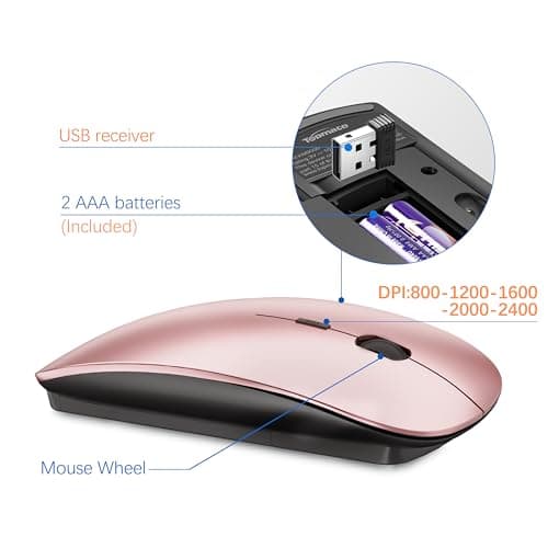 Wireless Keyboard and Mouse Ultra Slim Combo, TopMate 2.4G Silent Compact USB 2400DPI Mouse and Scissor Switch Keyboard Set with Cover, 2 AA & 2 AAA Batteries,for PC/Laptop/Windows/Mac-Rose Gold Black