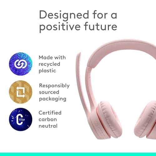 Logitech Zone 300 Wireless Bluetooth Headset with Noise-Canceling Microphone, Compatible with Windows, Mac, Chrome, Linux, iOS, iPadOS, Android – Rose (Renewed)