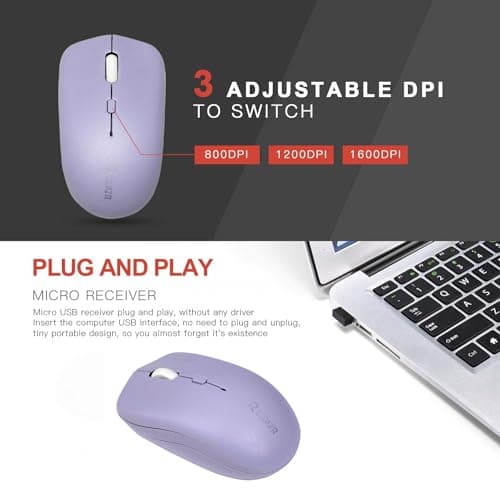 Wireless Keyboard and Mouse Combo, Full-Sized Wireless Keyboard and Adjustable DPI Mouse, 2.4GHz USB Receiver, Wireless Keyboard and Mouse for PC, Windows, Desktop, Laptop (Purple)