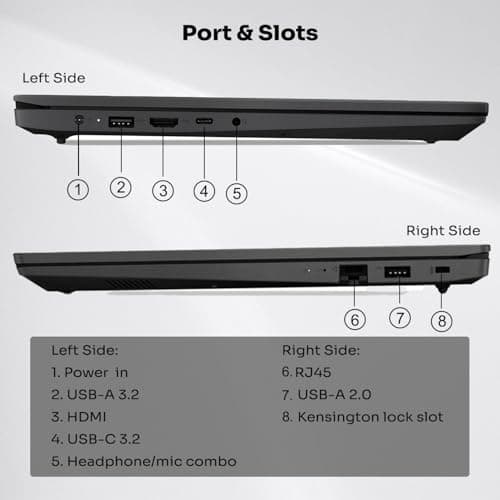 Lenovo V-Series V15 Business Laptop, 15.6" FHD Display, AMD Ryzen 7 7730U, 40GB RAM, 1TB SSD, Numeric Keypad, HDMI, RJ45, Webcam, Wi-Fi, Windows 11 Pro, Black