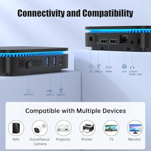 KAMRUI AK1PLUS N95 Mini PC, Intel Processor N95 (up to 3.4GHz), 8GB DDR4 RAM 256GB M.2 SSD, Desktop Computer Support 2.5" SSD, Dual 4K, WiFi, Ethernet for Business, Office, Home