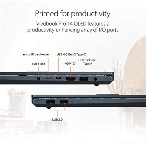 ASUS VivoBook Pro 14 OLED Laptop, 14” 2.8K OLED Display, AMD Ryzen 7 6800H Mobile CPU, NVIDIA® GeForce® RTX™ 3050 GPU,16GB RAM, 1TB SSD, Windows 11 Home, Quiet Blue, M6400RC-EB74