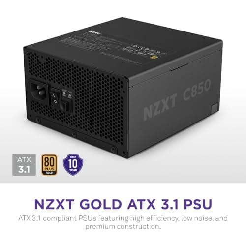 NZXT C850 Gold ATX 3.1 - Fully Modular Low-Noise PC Gaming Power Supply - 850 Watts - 80 Plus Gold - 12V-2x6 Connector - Zero Fan Mode - 100% Japanese Capacitors - Black