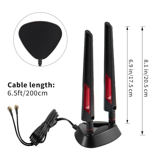 9dBi WiFi 6 6E Tri-Band 2.4GHz + 5 GHz + 6GHz Magnetic Base Gaming Antenna for WiFi 6 6E Router PC Desktop Computer PCI-E Card Bluetooth Gaming Motherboard
