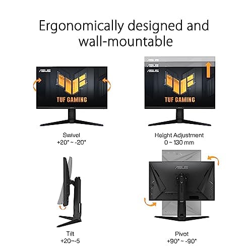 ASUS TUF Gaming 27” 1440P Gaming Monitor (VG27AQML1A) - QHD (2560 x 1440), 260Hz, 1ms, Fast IPS, Extreme Low Motion Blur Sync, G-SYNC compatible, FreeSync Premium, Variable Overdrive, DisplayHDR 40