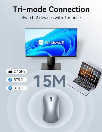 TECKNET Wireless Mouse, BT5.0/3.0 2.4GHz Silent Computer Mouse with USB Receiver,4000DPI Rechargeable Portable Bluetooth Mouse for Laptop/MacBook/Pro/iPad/Windows