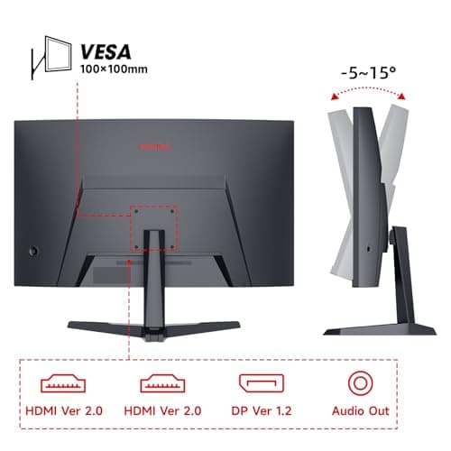 KOORUI 27 inch Curved Gaming Monitor 180Hz FHD 1080P Computer Monitor,VA 1500R Display,Eye Care,Adaptive Sync,DisplayPort1.2& HDMI2.0,VESA Compatible,Tilt Adjustable,Black