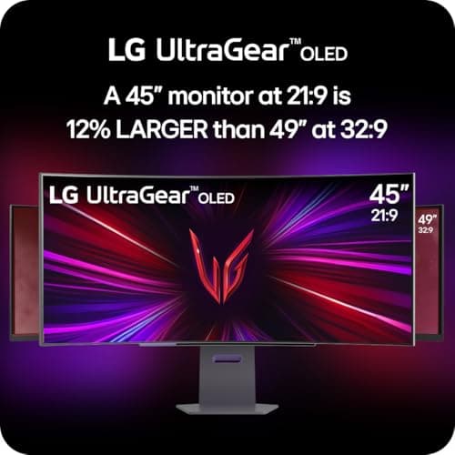 LG 45GS95QE Ultragear OLED Curved Gaming Monitor 45-Inch WQHD 800R 240Hz 0.03ms DisplayHDR True Black 400 AMD FreeSync Premium Pro NVIDIA G-Sync HDMI 2.1 DisplayPort Tilt/Height/Swivel Stand - Black