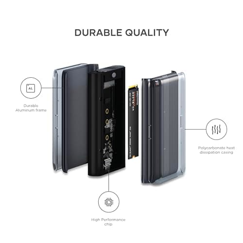 Satechi M.2 Enclosure – USB4 NVMe SSD Pro Enclosure, 40Gbps, up to 16TB, Aluminum Enclosure with Silicone Pin, Polycarbonate Casing, USAP SSD Trim for Sizes 2280/2260/2242/2230mm (SSD Not Included)