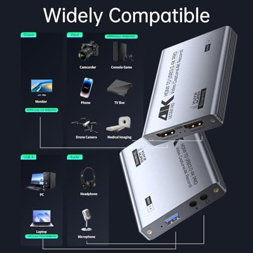 Video Capture Card, Audio Video Capture Card, USB 3.0 Capture Card 4K HDMI Loop-Out, 1080P 60FPS/2K 30FPS Videogame Capture for Streaming, Works forPS5/Switch/Camera/PC