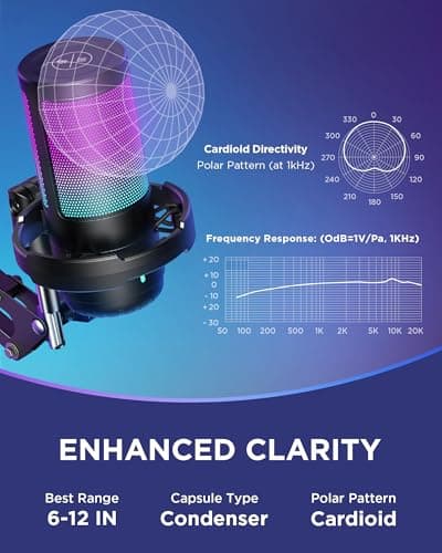 InnoGear Gaming USB Microphone, Noise Cancellation Condenser Mic with Mute, Gain, RGB Indicator, Boom Arm Stand for Streaming, Podcast, Twitch, YouTube, Discord, PC, Computer, PS4, PS5, Mac, Black