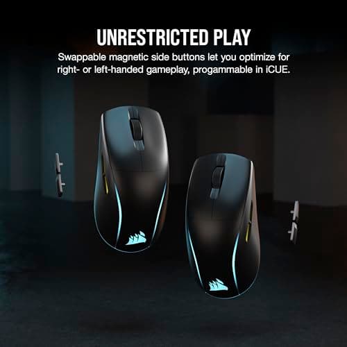Corsair M75 Wireless RGB Lightweight FPS Gaming Mouse – 26,000 DPI – Swappable Side Buttons – iCUE Compatible – PC – Black