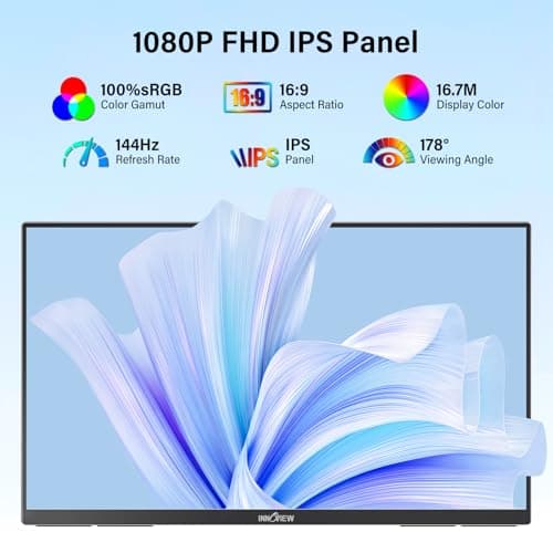 InnoView 23.8" Large Portable Monitor, FHD 144HZ 100% SRGB IPS USB-C HDMI Work Home Gaming Second Monitor 1080P W/180°Adjustable Stand for Laptop, MacBook, Phones