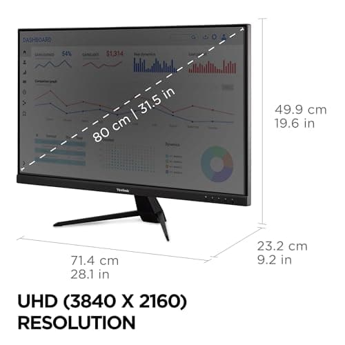 ViewSonic VX3267U-4K 4K UHD 32 Inch IPS Monitor with 65W USB C, HDR10 Content Support, Ultra-Thin Bezels, Eye Care, HDMI, and DP Input, Black
