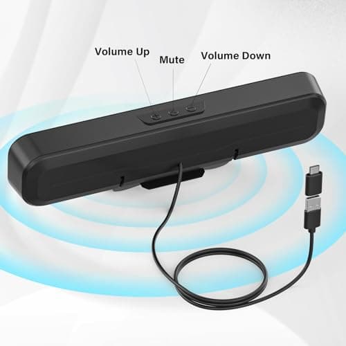 Computer Speakers for Desktop Pc, Monitor Speakers for Laptop,Pc Speakers with Loud Sound,Volume Control Easily Clamps to Monitors(USB-C to USB Adapter Included) (Black)