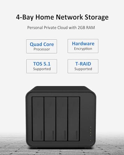TERRAMASTER F4-212 4 Bay NAS - Quad Core CPU, 2GB DDR4 RAM, Network Attached Storage Personal Cloud with Rich Backup Solutions (Diskless)