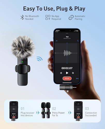 3-in-1 Mini Microphone for iPhone: Wireless Lavalier Microphones for iOS/Android/Camera - Noise Reduction Lapel Mic for​​Live Stream - HiDefSound for Video Mavericks