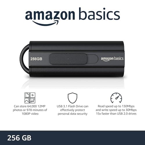 Amazon Basics 256 GB Ultra Fast USB 3.1 High Capacity Flash Drive for Data Transfer and Storage, Black