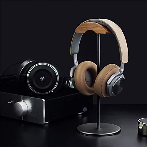 Headphone Stand, Walnut Wood & Aluminum Headset Stand, Nature Walnut Gaming Headset Holder with Solid Heavy Base for All Headphone Sizes (Black)