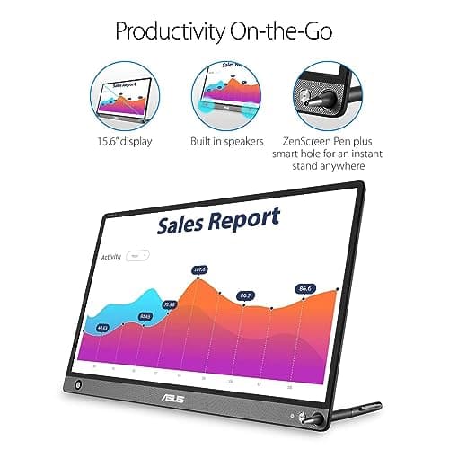 ASUS ZenScreen 15.6” 1080P Portable USB Monitor (MB16AHP) - Full HD, IPS, Eye Care, Micro HDMI, USB Type-C, Speakers, Built-in Battery, External Screen for Laptop, 3-Year Warranty,Black