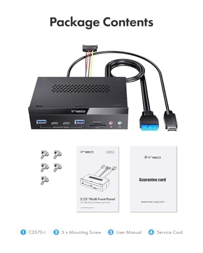 ineo 5.25" 10Gbps USB 3.2 Front Panel Card Reader with Audio Ports - SD/microSD Internal Reader, USB3.2 Type-E Key-A 20-Pin & USB3.0 Header, 15-Pin SATA Power[3570I]