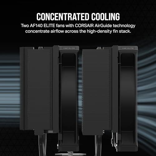 CORSAIR A115 High-Performance Tower CPU Air Cooler — Cools up to 270W TDP - Slide-and-Lock Fan Mount - Two Corsair AF140 Elite Fans - Easy to Install - Pre-Applied Thermal Paste — Black