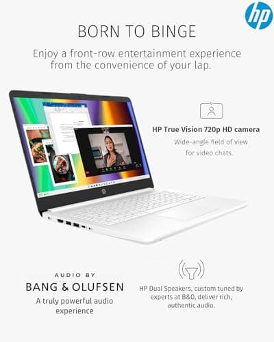 HP 14 inch Laptop Computer,Thin Lightweight 14 Laptop College Students,Intel Notebook Computer PC,8GB RAM 64GB eMMC+128GB SD Card,Windows 11 Laptop Microsoft Office 1Y,Camera,Long BatteryLife,White