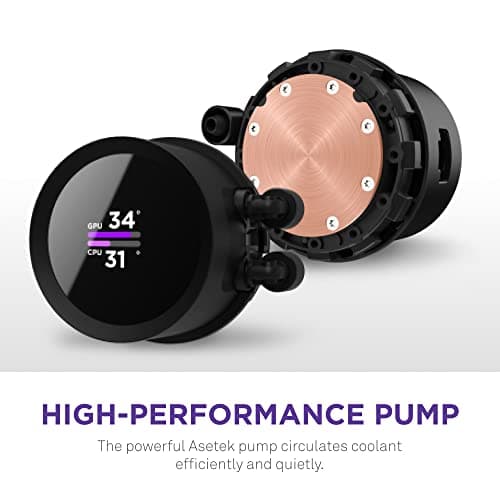 NZXT Kraken 240 - RL-KN-240-B1 - 240mm AIO CPU Liquid Cooler - Customizable 1.54" Square LCD Display for Images, Performance Metrics and More - High-Performance Pump - 2 x F120P Fans - Black