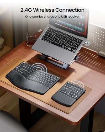 ProtoArc Wireless Ergonomic Keyboard, EK04 2.4GHz Wireless Ergo Keyboard with Separate Numeric Keypad, Split Design, Wrist Rest, Rechargeable, for Windows, Desktop, PC, Laptop