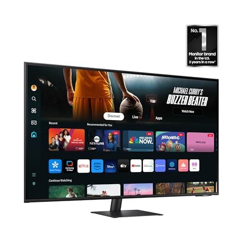 Samsung 43-Inch M7 (M70D) Series 4K UHD Smart Monitor, Speakers, HDR10, USB-C, Multiple Ports, Gaming Hub, SolarCell Remote, Vision Accessibility Tools, LS43DM702UNXGO, Black