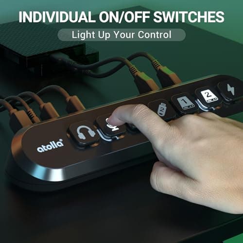 Powered USB Hub, atolla 7-Port USB 3.0 hub (6 Superspeed Transfer Ports+ 1 Fast Charging Port) with Swappable Illuminated Icon Switch and 12V/3A Power Adapter for Windows, MacOS, ChromeOS, Linux