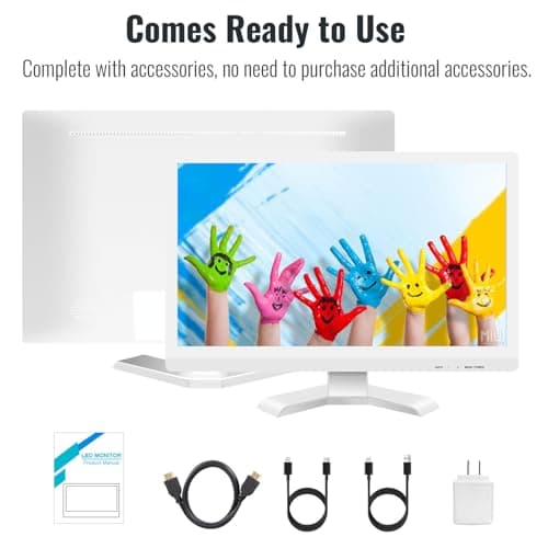 21.5 Inch Touchscreen Monitor FHD 1920x1080P, White, 75Hz, Built-in Speakers, HDMI VGA USB Port, 10-Point Computer Touch Screen PC Display, VESA Wall Mountable