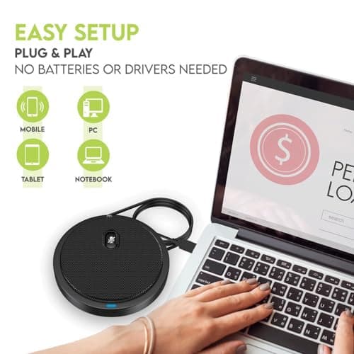 Conference USB Microphone, Computer Desk Mic with Mute Button and LED Indicator, Plug & Play Omnidirectional PC Laptop Mics for Online Meeting,Class,Skype,Recording,Zoom(No Speakers Included)