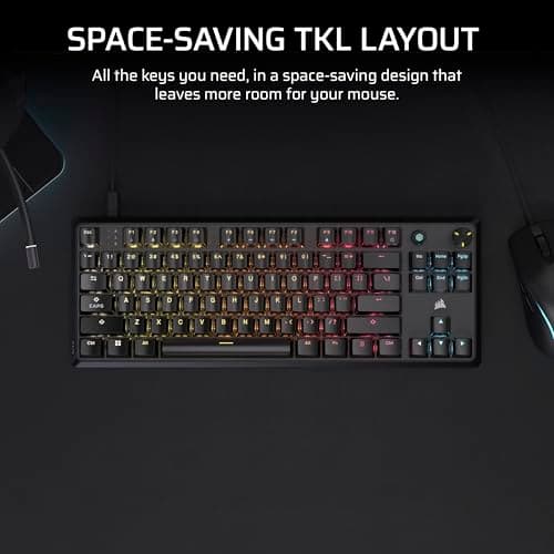 Corsair K70 CORE TKL RGB Tenkeyless Mechanical Wired Gaming Keyboard – Pre-Lubed MLX Red v2 Linear Switches, SOCD, ABS Double-Shot Keycaps, Sound Dampening, 1000Hz Polling, QWERTY NA – Black