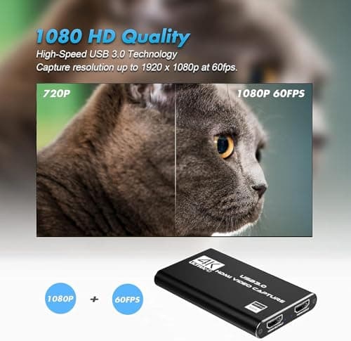 4K HDMI Capture Card for Streaming, Full HD 1080P 60FPS USB 3.0 Cam Link Game Audio Video Capture Card, Work with Camera/Nintendo Switch/Xbox/PS4/PS5/PC/OBS (Black)