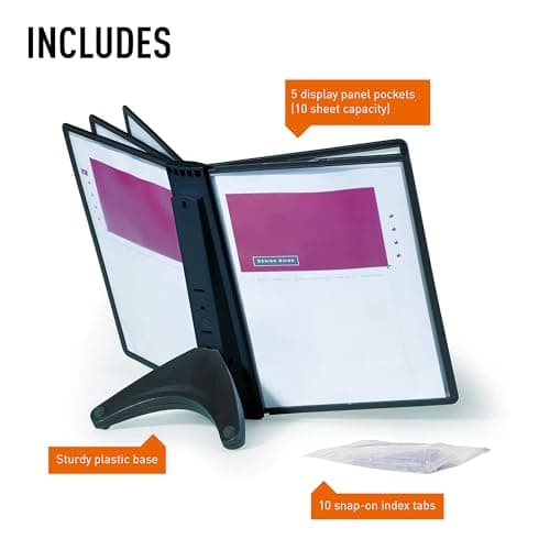 Durable Desktop Reference System with 5 Double-Sided Panels - Letter-Size 8.5" x 11" Inches - Black SHERPA SOHO Design - Desk Reference Organizer