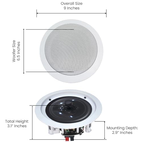 Home Theater System Kit with 1000 Watts 4-Chanel Bluetooth Receiver & 8 Qty 6.5" 200 Watts in-Wall in-Ceiling Speakers of 2-Way Stereo Sound with Woofer/Tweeter, Flush Design by Technical Pro