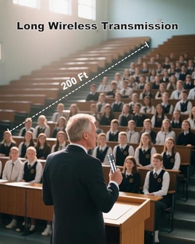 Wireless Microphone, Dual Handheld Dynamic Mic with Rechargeable Receiver, 40H Duration, 200ft Range, Plug and Play, Karaoke Microphone for Singing, Karaoke, Meeting, Church, Wedding