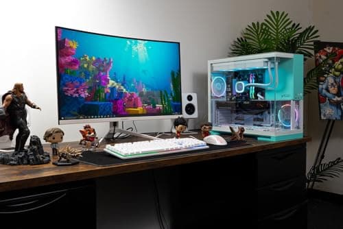 Skytech Gaming Aqua Desktop PC, Ryzen 7 7700X 4.5 GHz (5.4GHz Turbo), NVIDIA RTX 5060, 1TB Gen4 NVMe SSD, 32GB DDR5 RAM 5600 RGB, 850W Gold ATX 3 PSU, 360mm ARGB AIO, Wi-Fi, Win 11